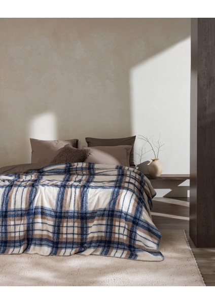 Varnelle Tek Kişilik Sherpa Battaniye - Ekru/indigo