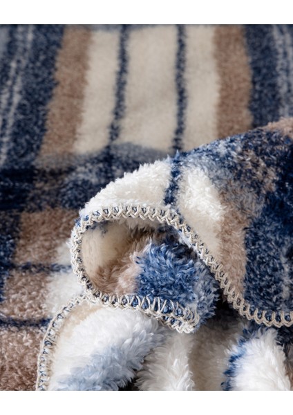 Varnelle Tek Kişilik Sherpa Battaniye - Ekru/indigo