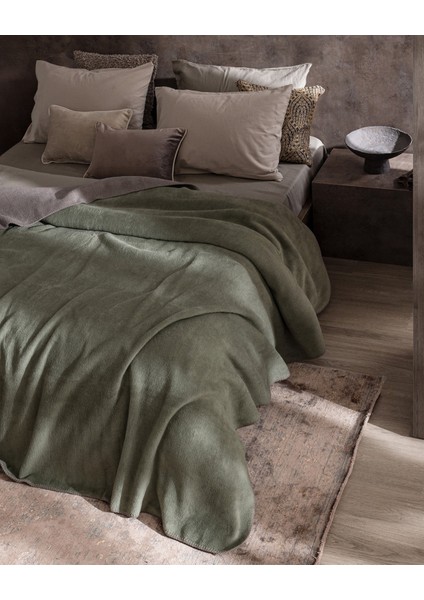 Caureo Tek Kişilik Jakarlı Pamuklu Battaniye - Haki/vizon fiyatları