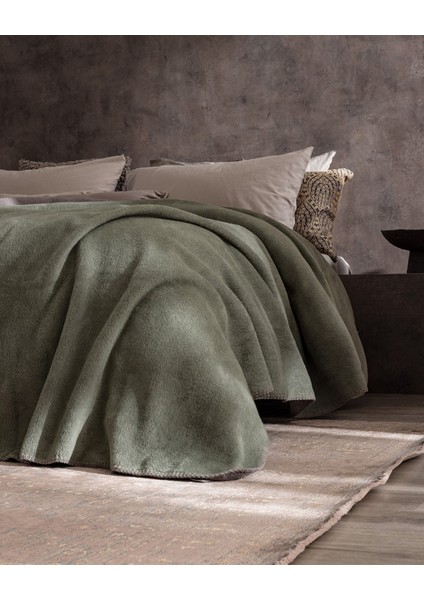 Caureo Tek Kişilik Jakarlı Pamuklu Battaniye - Haki/vizon modelleri