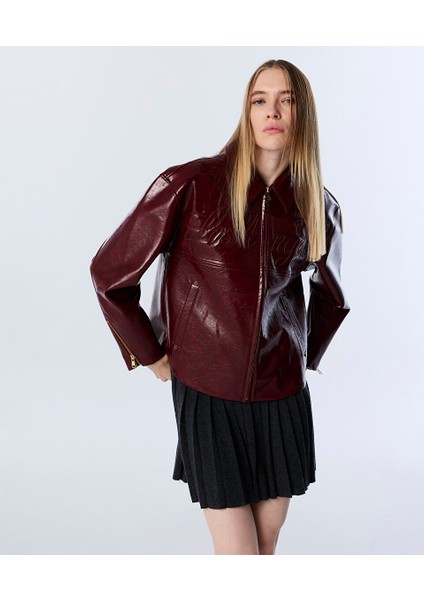 Sloganlı Rugan Görünümlü Ceket TW6250005084035