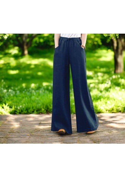 Günlük Beli Bağcıklı Şık Keten Pantolon