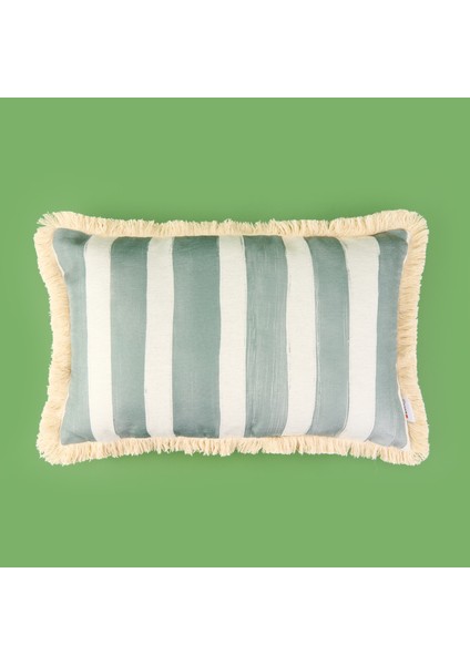 Soft Line Saçaklı Kırlent - Yeşil / Ekru - 35X55 cm