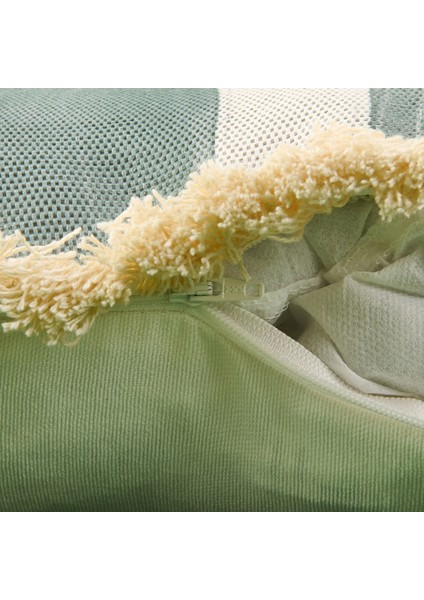 Soft Line Saçaklı Kırlent - Yeşil / Ekru - 35X55 cm fırsatları