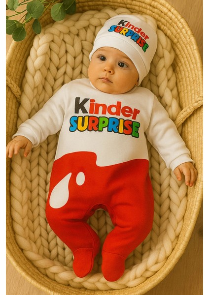 Kinder Surprise Baskılı Beyaz ve Kırmızı Tulum