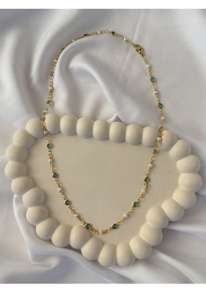 Mavi Işlemeli Gold Kolye fiyatları