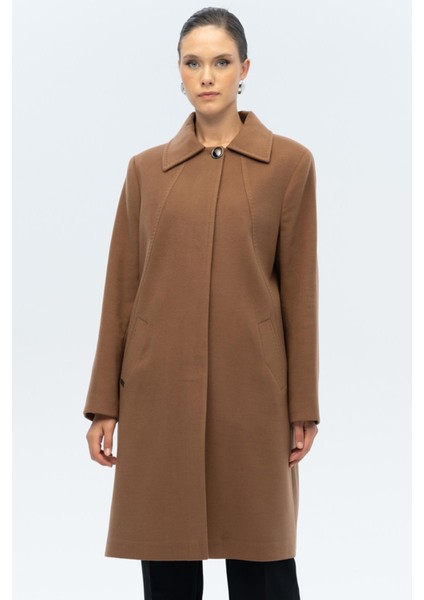 Gömlek Yaka Punto Detaylı Büyük Beden Kaban Taba 3117