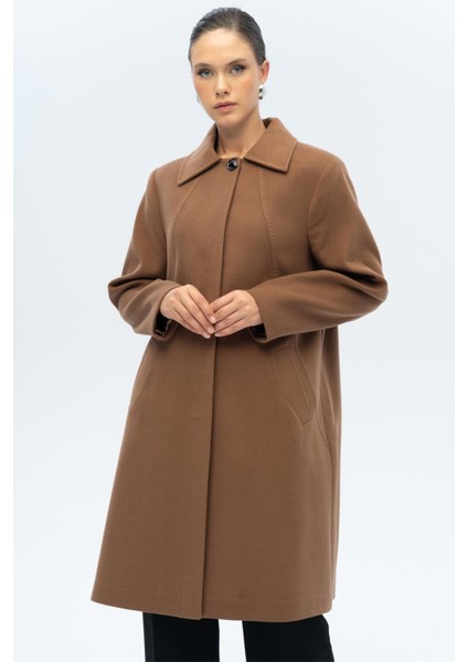 Gömlek Yaka Punto Detaylı Büyük Beden Kaban Taba 3117 modelleri