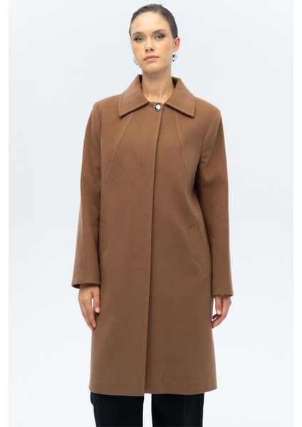 Gömlek Yaka Punto Detaylı Büyük Beden Kaban Taba 3117 fırsatları