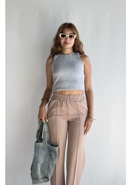 Kadın Lastikli Yüksek Bel Yırtmaçlı Bol Paça Pantolon fiyatları