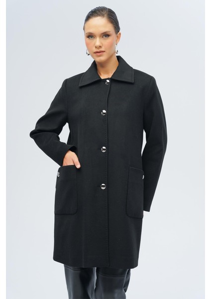 Gömlek Yaka Torba Cep Detaylı Büyük Beden Kaban Siyah 3132 fiyatları