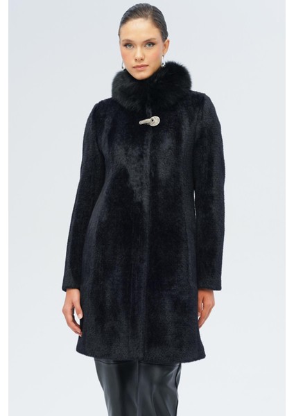 Yakası Çıkabilir Kürklü Özel Çıt Çıt Detaylı Premium Peluş Kaban Siyah 3121-TK fiyatları