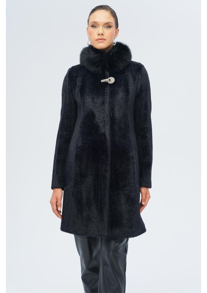 Yakası Çıkabilir Kürklü Özel Çıt Çıt Detaylı Premium Peluş Kaban Siyah 3121-TK indirimleri