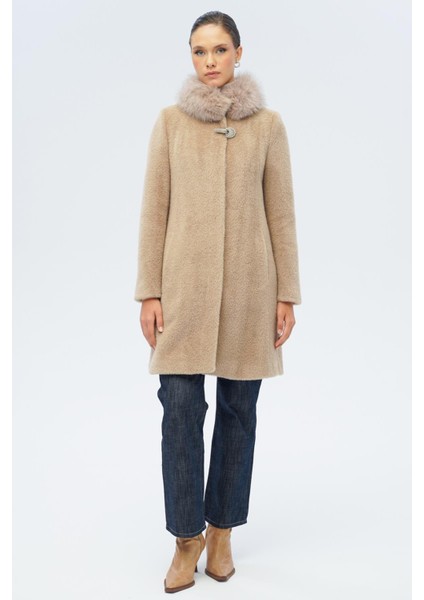 Yakası Çıkabilir Kürklü Özel Çıt Çıt Detaylı Premium Peluş Kaban Vizon 3121-TK fiyatları