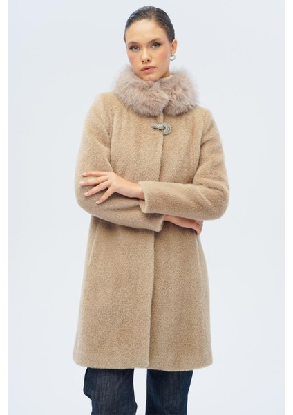 Yakası Çıkabilir Kürklü Özel Çıt Çıt Detaylı Premium Peluş Kaban Vizon 3121-TK modelleri