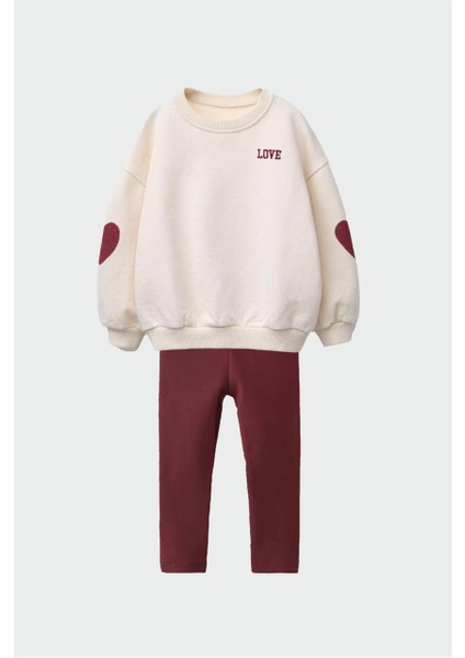 Yeni Sezon Love Işlemeli Sweatshırt ve Tayt Alt Üst Takım