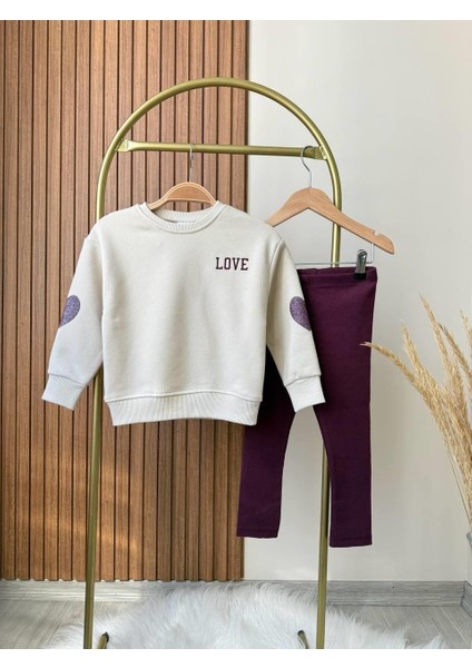 Yeni Sezon Love Işlemeli Sweatshırt ve Tayt Alt Üst Takım fiyatları