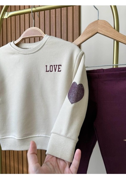 Yeni Sezon Love Işlemeli Sweatshırt ve Tayt Alt Üst Takım modelleri