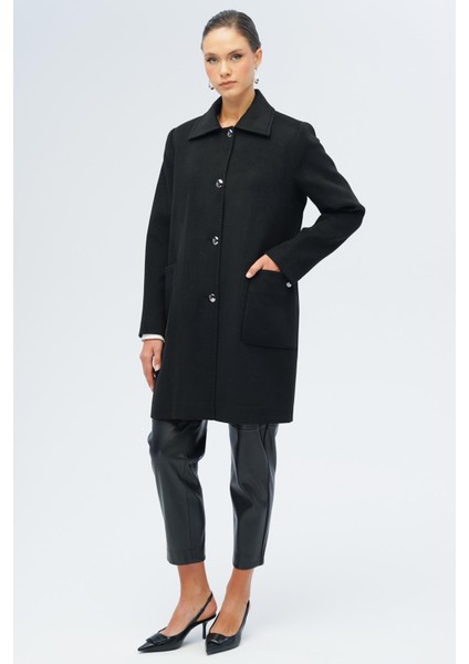 Gömlek Yaka Torba Cep Detaylı Büyük Beden Kaban Siyah 3132 modelleri