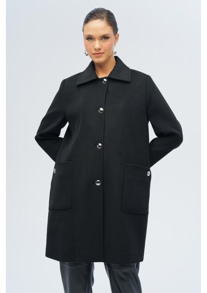 Gömlek Yaka Torba Cep Detaylı Büyük Beden Kaban Siyah 3132 indirimleri