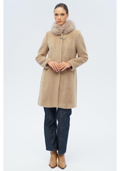 Yakası Çıkabilir Kürklü Özel Çıt Çıt Detaylı Premium Peluş Kaban Vizon 3121-TK fırsatları