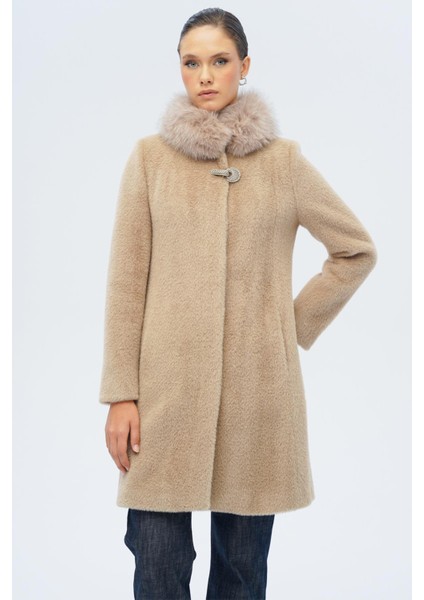 Yakası Çıkabilir Kürklü Özel Çıt Çıt Detaylı Premium Peluş Kaban Vizon 3121-TK indirimleri