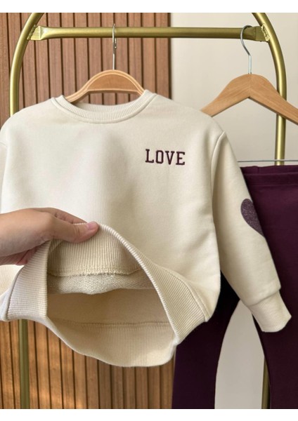 Yeni Sezon Love Işlemeli Sweatshırt ve Tayt Alt Üst Takım fırsatları