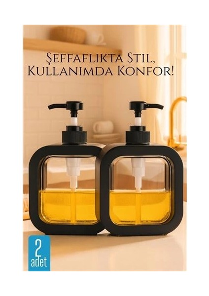 Buğz Bx Pompalı Dispenser Sabunluk Seti – Şeffaf Gövde, Modern Tasarım | Sıvı Sabun, Şampuan, Losyon Için