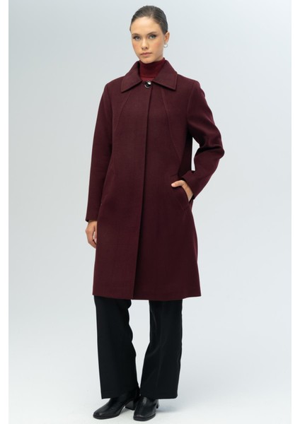 Gömlek Yaka Punto Detaylı Büyük Beden Kaban A.mürdüm 3117