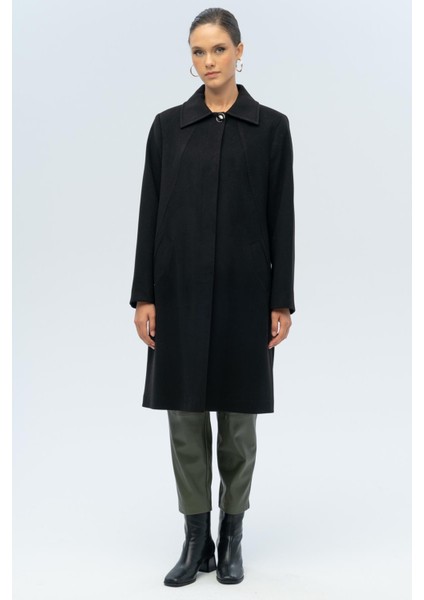Gömlek Yaka Punto Detaylı Büyük Beden Kaban Siyah 3117 fiyatları