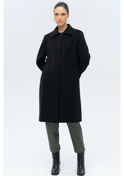 Gömlek Yaka Punto Detaylı Büyük Beden Kaban Siyah 3117 fırsatları