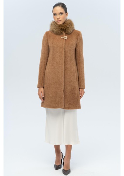 Yakası Çıkabilir Kürklü Özel Çıt Çıt Detaylı Premium Peluş Kaban Taba 3121-TK fiyatları