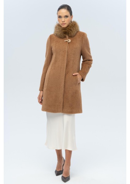 Yakası Çıkabilir Kürklü Özel Çıt Çıt Detaylı Premium Peluş Kaban Taba 3121-TK modelleri