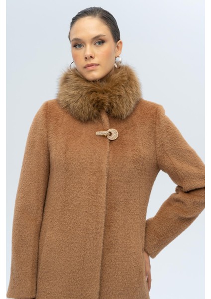 Yakası Çıkabilir Kürklü Özel Çıt Çıt Detaylı Premium Peluş Kaban Taba 3121-TK fırsatları