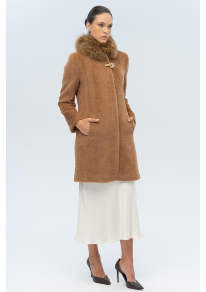 Yakası Çıkabilir Kürklü Özel Çıt Çıt Detaylı Premium Peluş Kaban Taba 3121-TK indirimleri