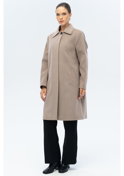 Gömlek Yaka Punto Detaylı Büyük Beden Kaban Vizon 3117 indirimleri