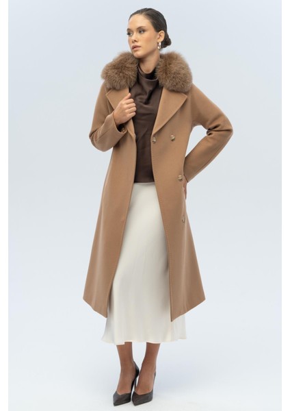 Yarasa Kol Yakası Çıkabilir Kürklü Punto Dikiş Detaylı Kaşmir Kaban Kamel 3120-TK modelleri