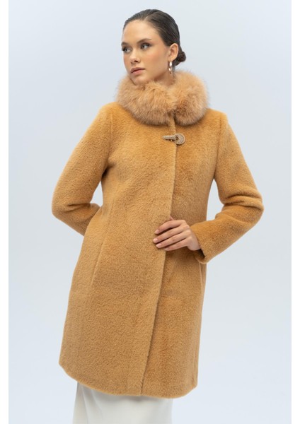 Yakası Çıkabilir Kürklü Özel Çıt Çıt Detaylı Premium Peluş Kaban Kamel 3121-TK fiyatları