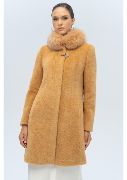 Yakası Çıkabilir Kürklü Özel Çıt Çıt Detaylı Premium Peluş Kaban Kamel 3121-TK fırsatları