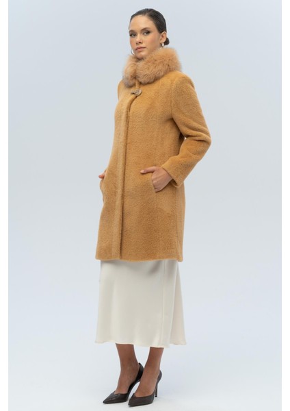 Yakası Çıkabilir Kürklü Özel Çıt Çıt Detaylı Premium Peluş Kaban Kamel 3121-TK indirimleri
