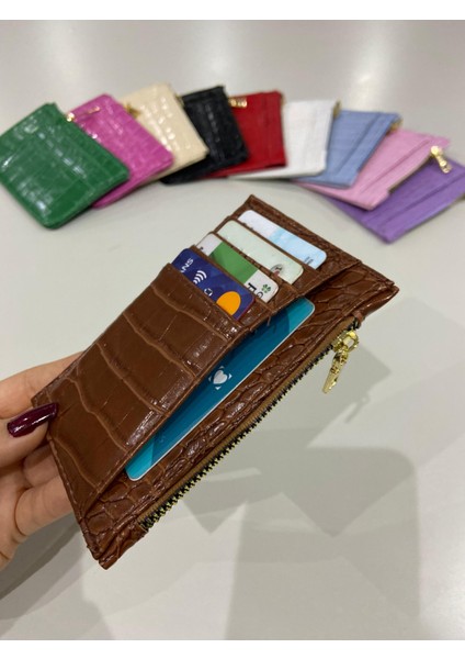 Kroko Desen Fermuar Cep Bölümlü Kadın Kartlık