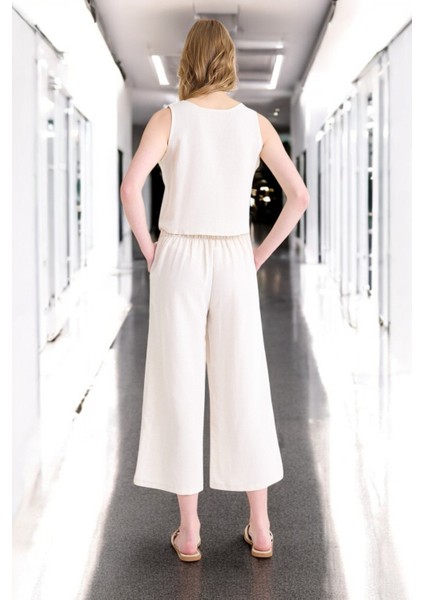 Yazlık Sırt Detaylı Kolsuz Rahat Keten Takım fiyatları