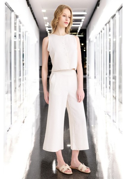 Yazlık Sırt Detaylı Kolsuz Rahat Keten Takım modelleri