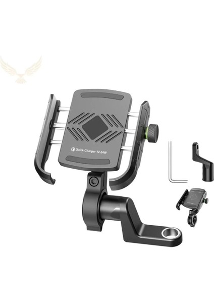 Motosiklet Gidon ve Ayna Bağlantılı Motor ve Bisiklet Uyumlu Telefon Tutucu 12-24W Hızlı Şarj ( Lisinya ) modelleri