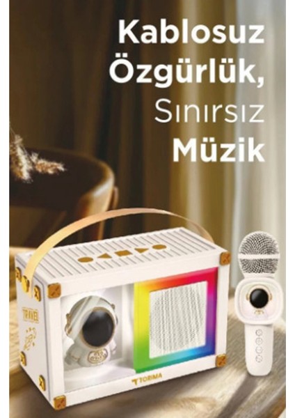 Taşınabilir Rgb Işılı Sevimli Figürlü Mikrofonlu Karaoke Bluetooth Hoparlör Krem - Lisinya fiyatları