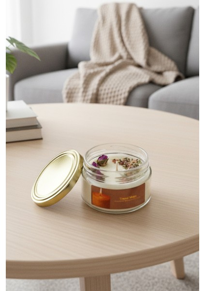 Lavanta ve Tomurcuk Gül Dekorlu Lavanta Kokulu Mum , Hediyelik Mum fiyatları