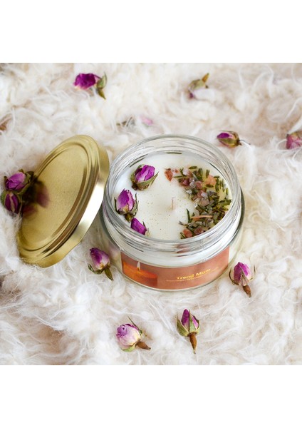 Lavanta ve Tomurcuk Gül Dekorlu Lavanta Kokulu Mum , Hediyelik Mum indirimleri