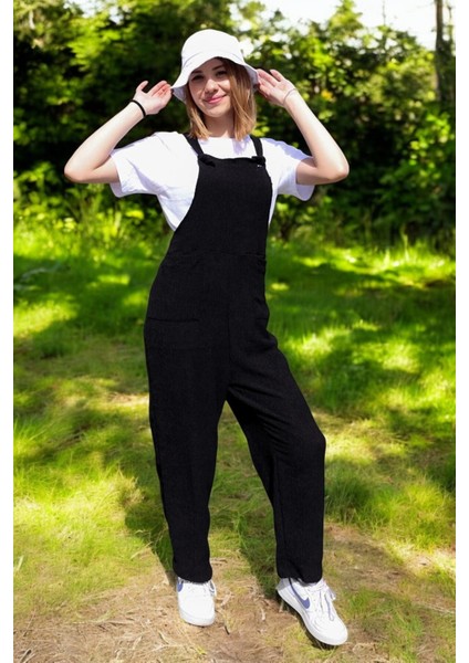 Yazlık Askılı Büyük Cepli Keten Tulum