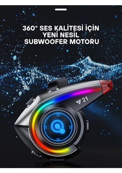 Y21 Rgb Işık Efektli Intercom Bluetooth Motosiklet Kask Kulaklığı Intercom Kulaklık - Lisinya fırsatları