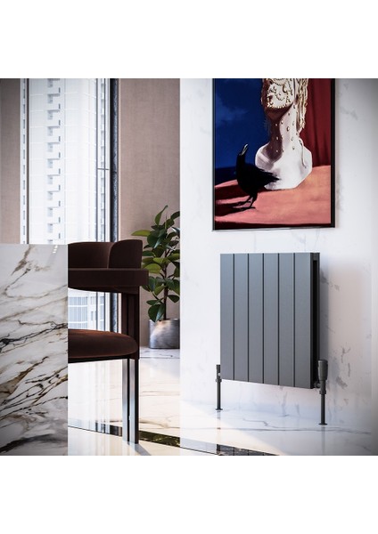 Kalsedon Alüminyum Dekoratif Radyatör 600x660mm – 7 Dilim | 718 W Yüksek Isıl Güç (2938 BTU/h) | Dokulu Antrasit Gri
